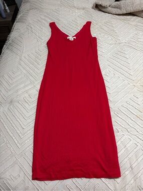Joe & Elle Red Sleeveless V-Neck Midi Dress